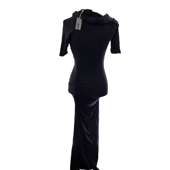 Jonathan Simkhai Ruched Bodycon Midi Dress Size Small Black Modal Cut Out - Picture 5 of 9